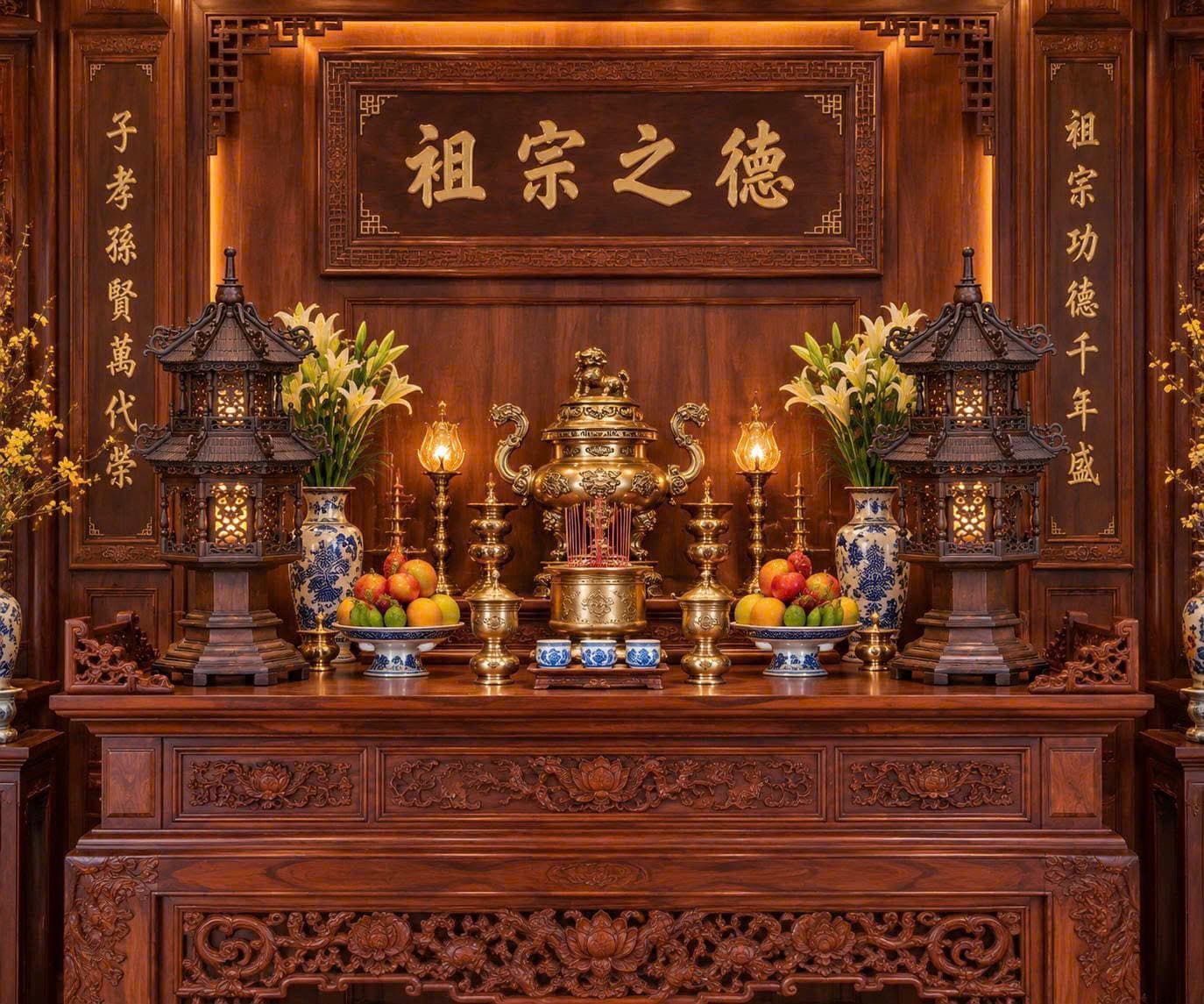 Đèn thờ gỗ trắc