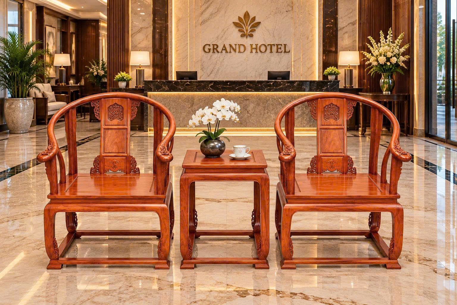Bộ minh đế gỗ hương (1 bàn 2 ghế)