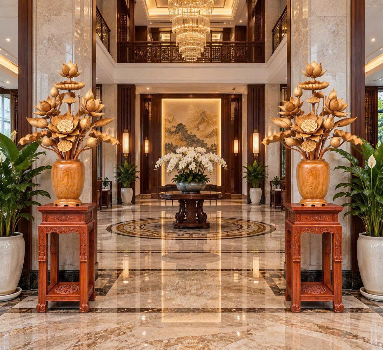 Bình hoa sen gỗ ngọc am 23 bông