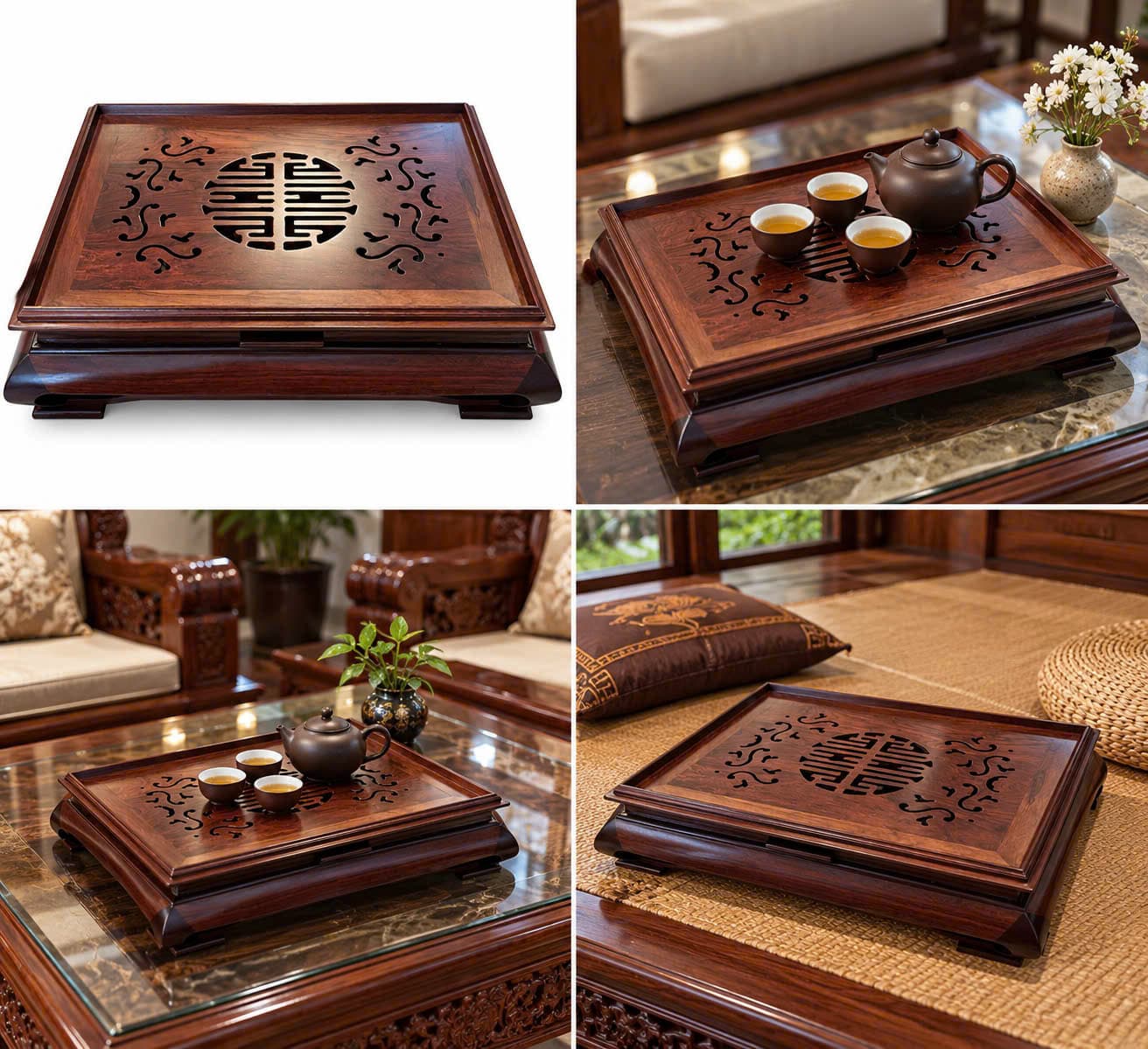 Khay trà gỗ cẩm đẹp