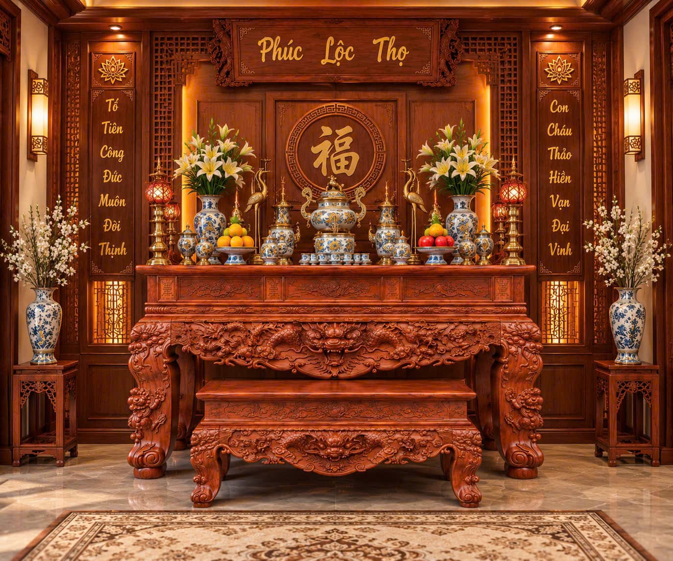 (LIÊN HỆ ĐỂ MUA)Sập thờ gỗ hương chân 20,bàn cúng cơm