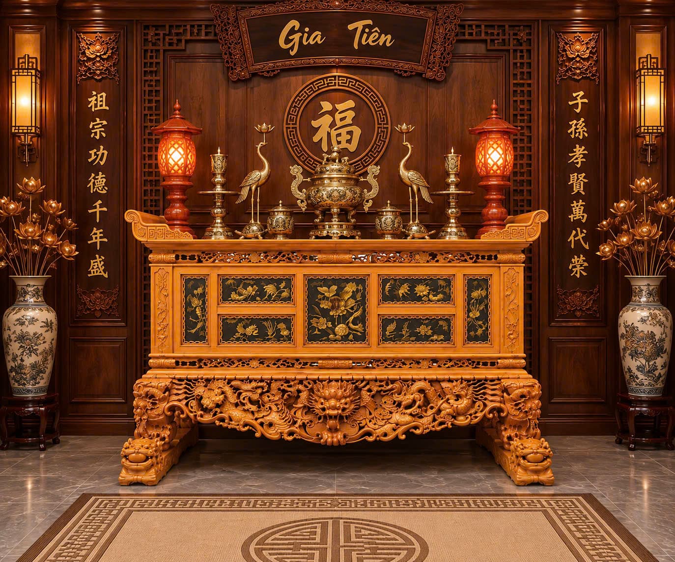 (LIÊN HỆ ĐỂ MUA)Sập thờ gỗ mít chân 25cm
