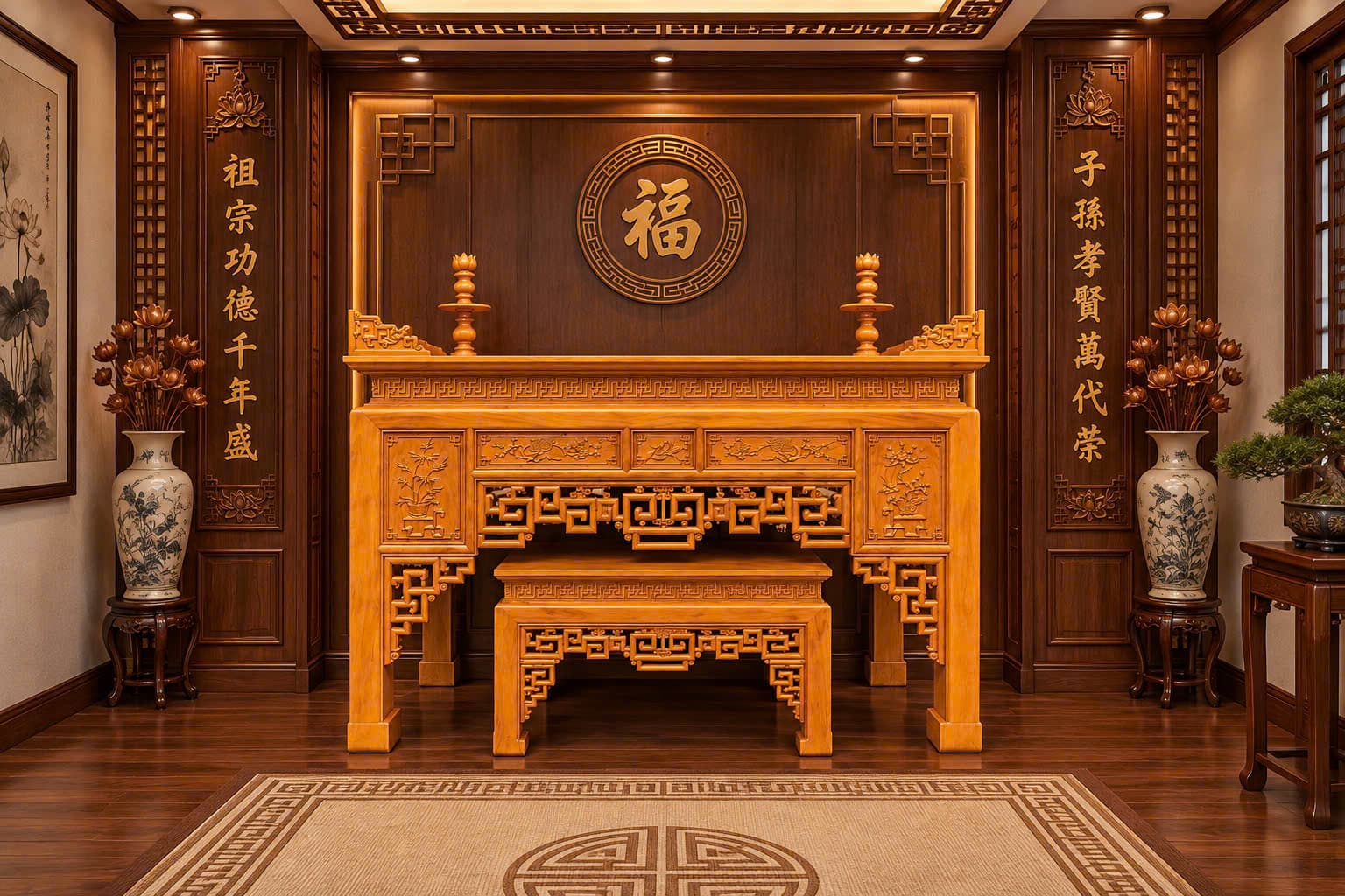(LIÊN HỆ ĐỂ MUA)Bộ bàn thờ gỗ mít ta chân 12cm, Bàn cúng cơm