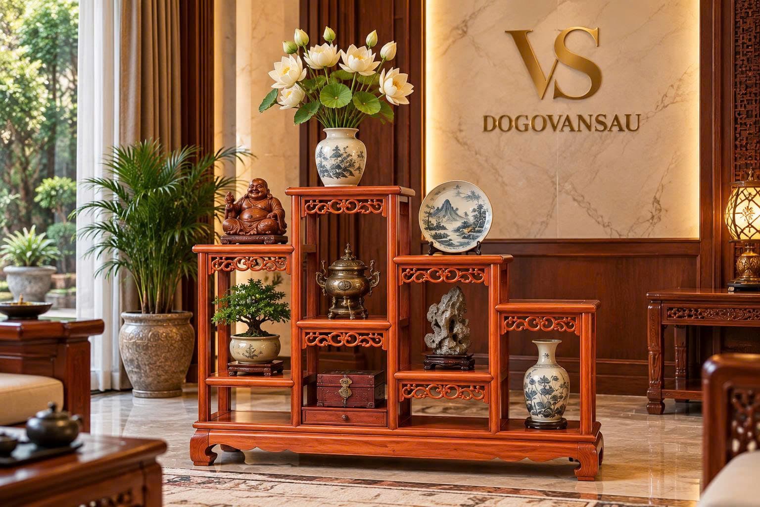 Kệ gỗ hương trang trí